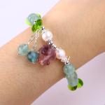 8MM Semi-Precious Gemstone Fluorite With Purple Melody Carving Stretch Bracelet
