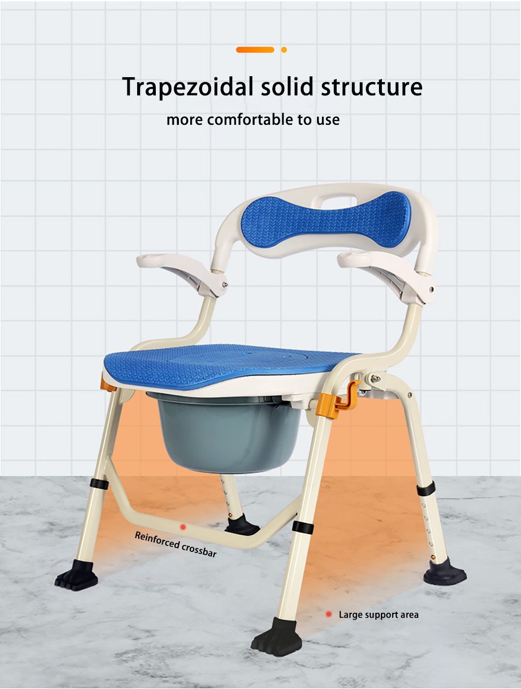 Lightweight Steel Commode Chair 3 in 1 Toilet Seat Shower Chair Height Adjustment Elderly Care Folding Rehabilitation Equipment