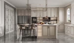 Wholesale Chic Elegant Beige Modern Kitchen Cabinet With Opulent White Marble Stainless Steel from china suppliers
