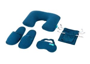 Wholesale Simple Airplane Travel Kits Inflatable Neck Pillow Eye Mask Closed toe Slippers and Single Pouches from china suppliers