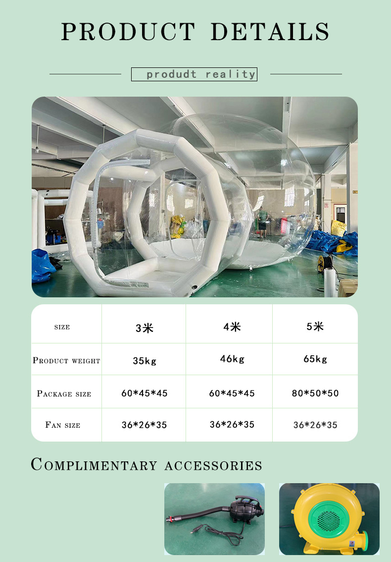 Tunnel PVC Transparent Inflatable Bubble House Giant Clear Camping