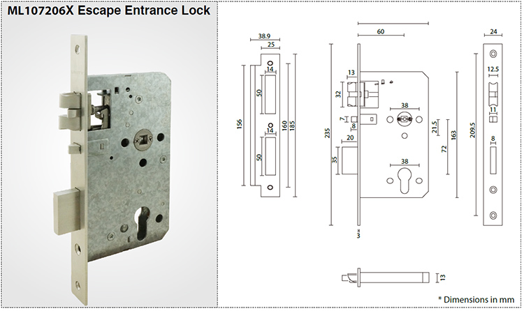 Fire Rated Grade 1 Mortise Door Lock in EN Lock Body with ANSI BHMA Fuctions