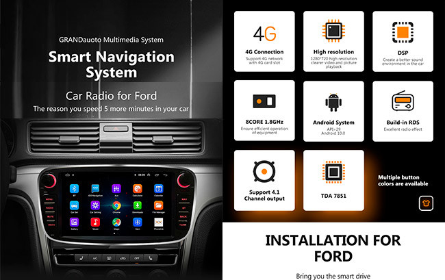 Android 10 2 Din Car Multimedia Player 7inch Double Din Car Android Stereo RAM 2GB Ford Focus Mondeo
