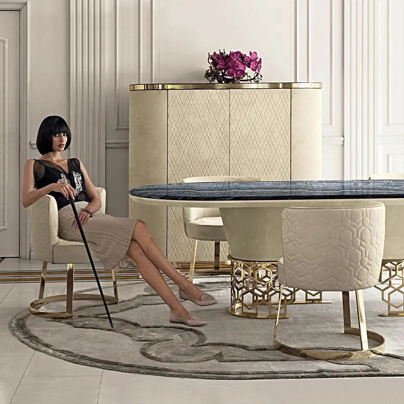 Modern Light Hotel Restaurant Furniture Simple Oval Marble Dining Table
