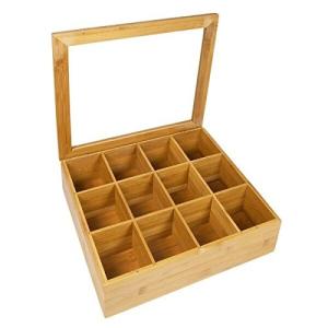 Wholesale oem bamboo wooden tea box with 12 compartments and clear window from china suppliers