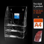 A4 3 pocket acrylic brochure holder,LEAFLET STANDS PLASTIC HOLDER ACRYLIC FLYER