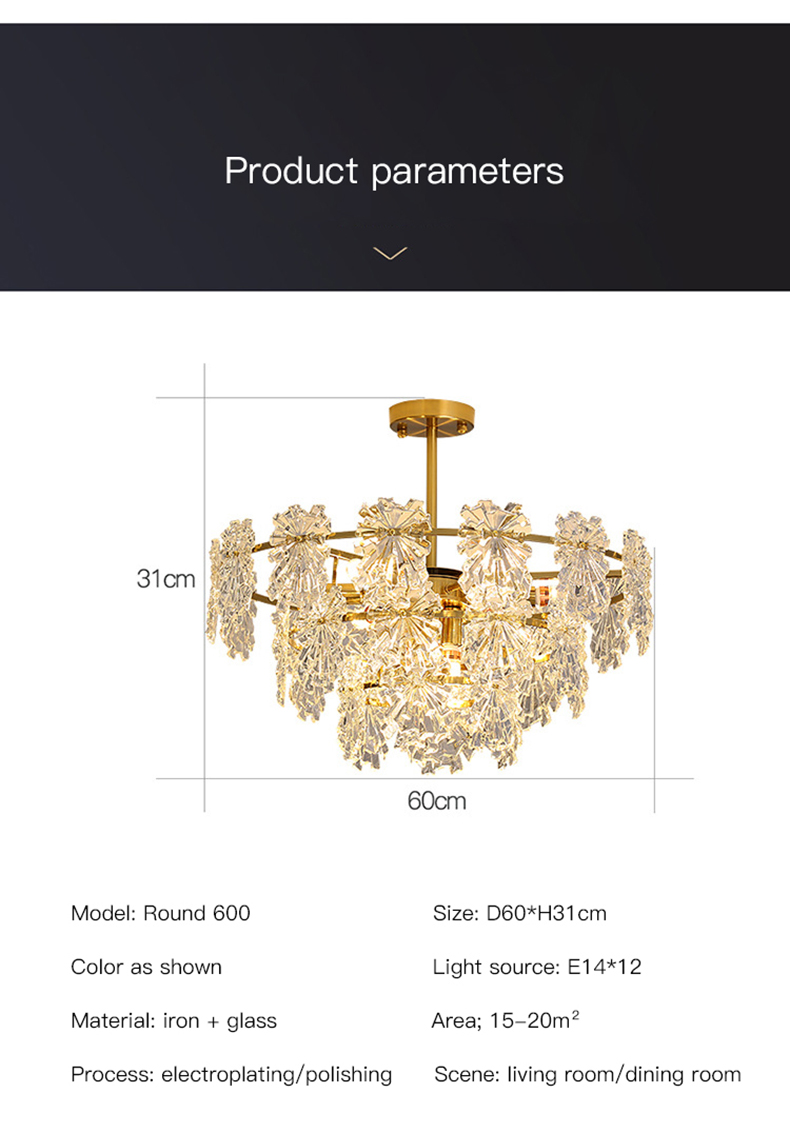 Transparent Glass Led Chandelier For Living Room Foyer Hall Luxury Ceiling Lamp Decor Kitchen leaf chandelier(WH-CY-250)