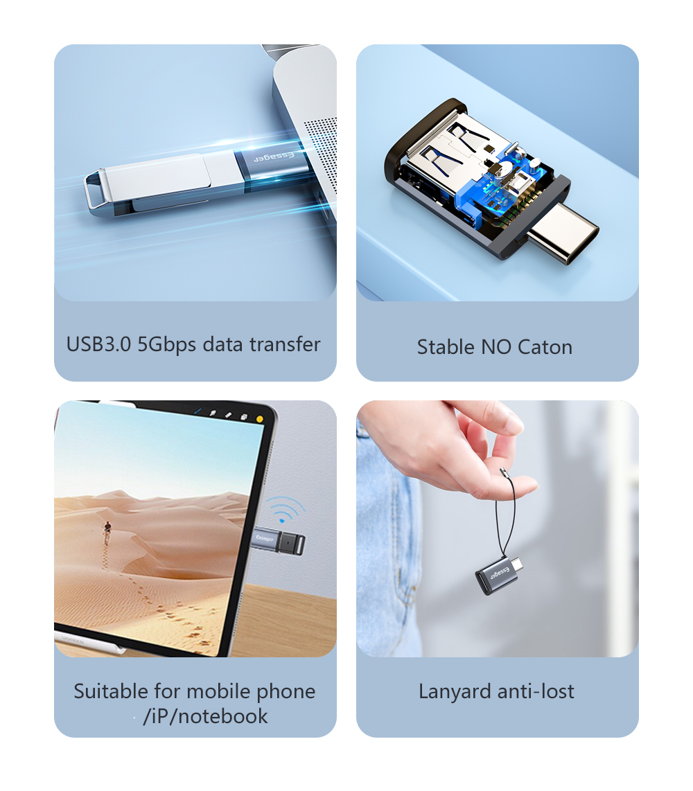USB 3.0 OTG Adapter Converter Supporting 3A Fast Charging 5Gbps Type C OTG Adaptor
