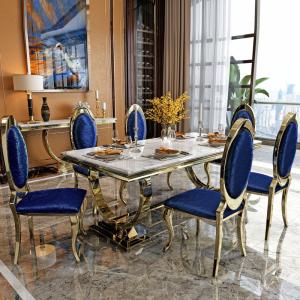Wholesale Rose Gold Luxury Dining Table And Chairs 6 Seats Stainless Steel Chair Marble from china suppliers