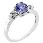 0.75ct Round Purple Tanzanite And CZ Cluster Ring 14K White Gold