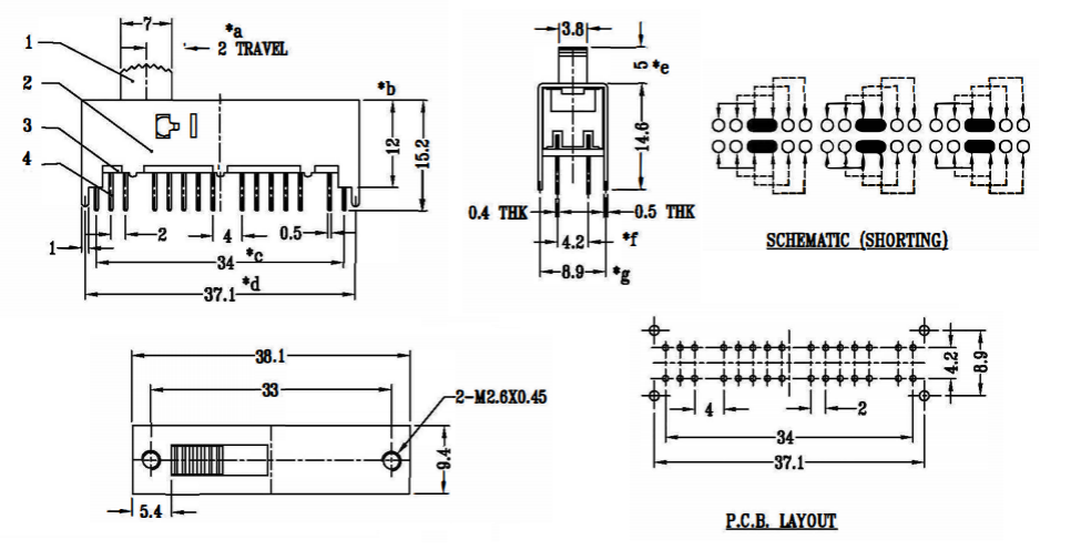 Slide Switch,DPDD 2P2T 30pins DIP Sliding Switch,Vertical Side Push Tact Switch,Interruptor On-Off Toggle Switch