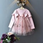 1.1M Children Worsted Spring Pink Lace Formal Long Sleeve Dresses Knee Length