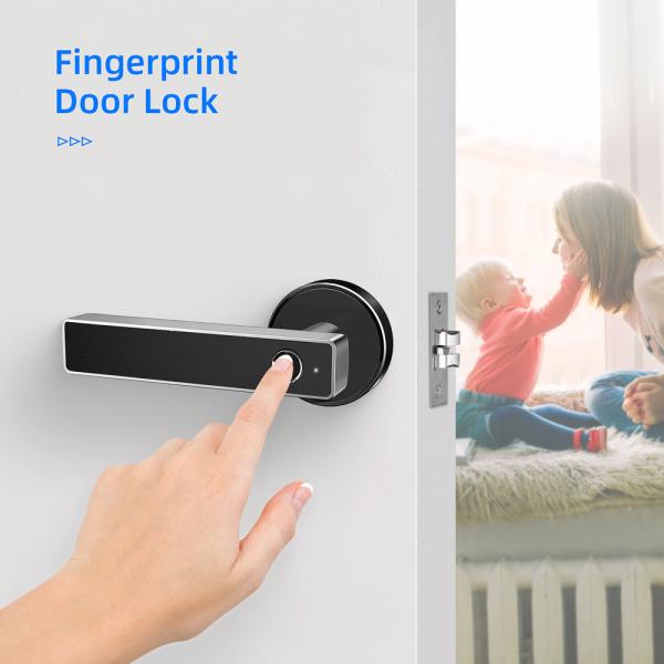 Smart Biometric Thumbprint Room Door Locks / Electronic Front Black Door Handle