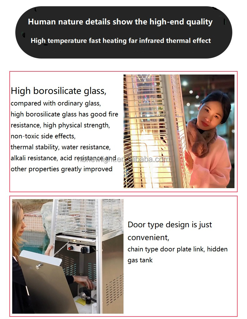 Style Glass Tube Outdoor Gas Heater with Stainless Steel Construction and Propane Fuel