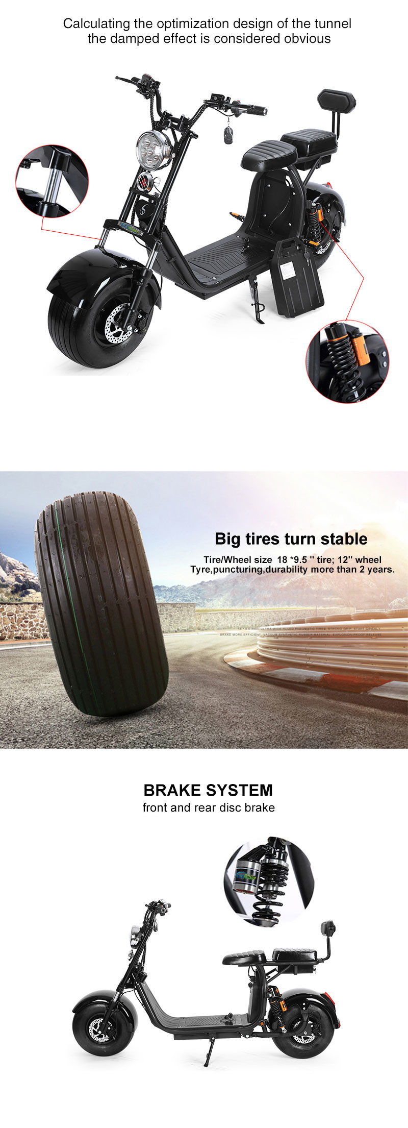 1500W Brushless Motor Electric Harley Scooter 60v 12ah Double Lithium Battery Choice