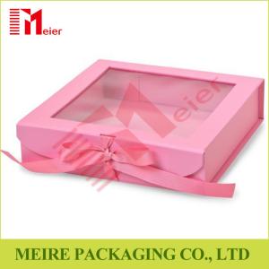 Wholesale Pink color folding gift box with clear window, magnet and ribbon clousre for baby girl clothing from china suppliers