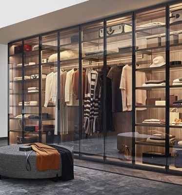 OEM ODM Acceptable Solid Wood Wardrobe with Metallic Colors Aluminum Framed Glass Doors