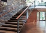 Modern Floating Straight Flight Staircase With Metal + Wood + Glass Material