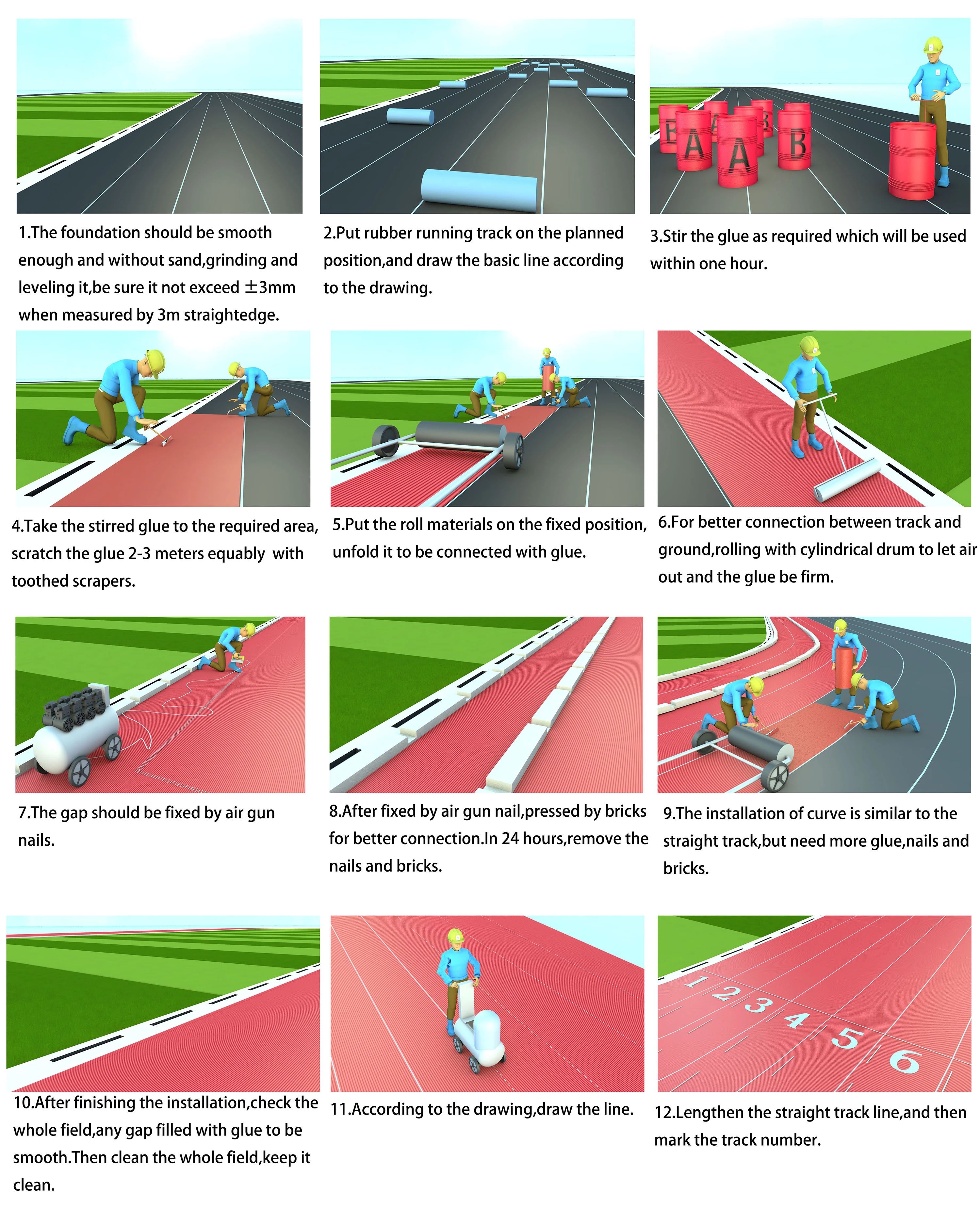9MM Thickness Eco Sports Flooring Good Flatness Full PU Athletic Running Track