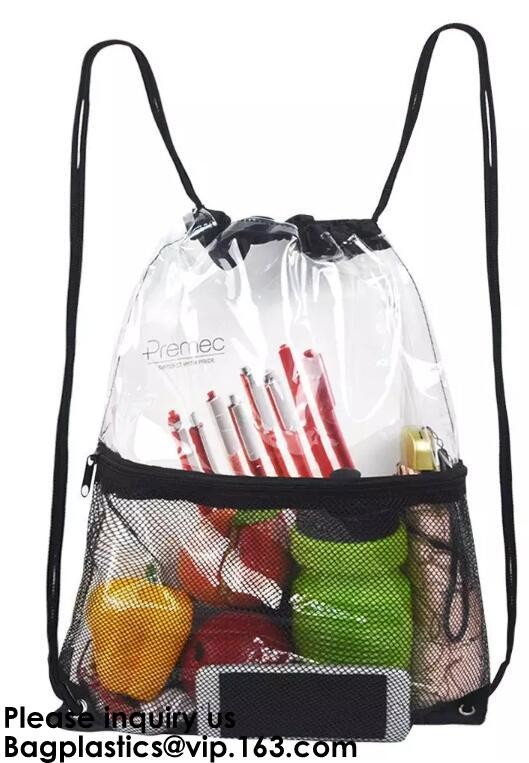 Transparent PVC Drawstring Bag With Colorful Rope,Clear PVC drawstring bag with gold string,Pvc Strips Printing Gift Pac