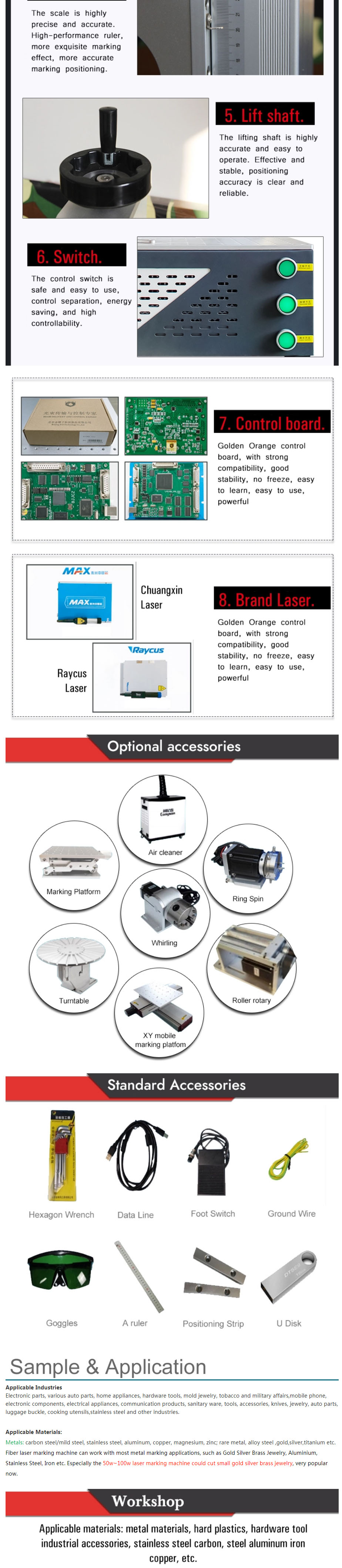 Gantry Type Configuration 20W 30W 50W Raycus Metal Stainless Steel Fiber Laser Marking Machine for Printing Shops