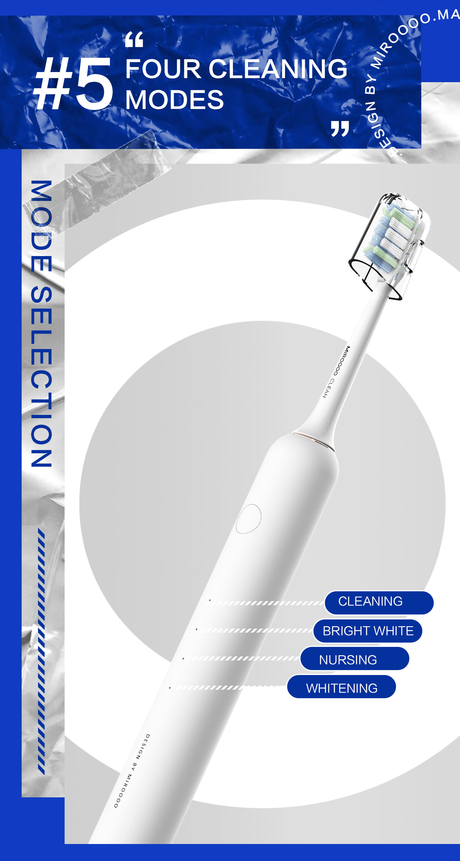 4 Modes Sonic Waterproof Electric Toothbrush 3.7V Rechargeable With Soft Bristles