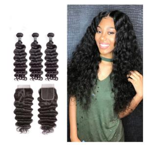 Wholesale 12 Inch Virgin Indian Human Hair Weave / Closure Deep Wave Bundles from china suppliers