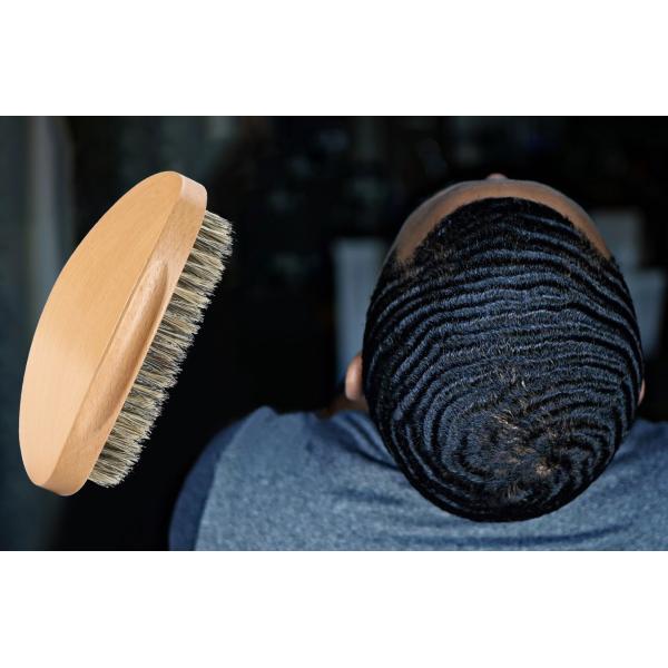 360 Wave Brushes Dark Brown Abeis Engrave Logo Curved Palm Soft Mixed Boar Bristle