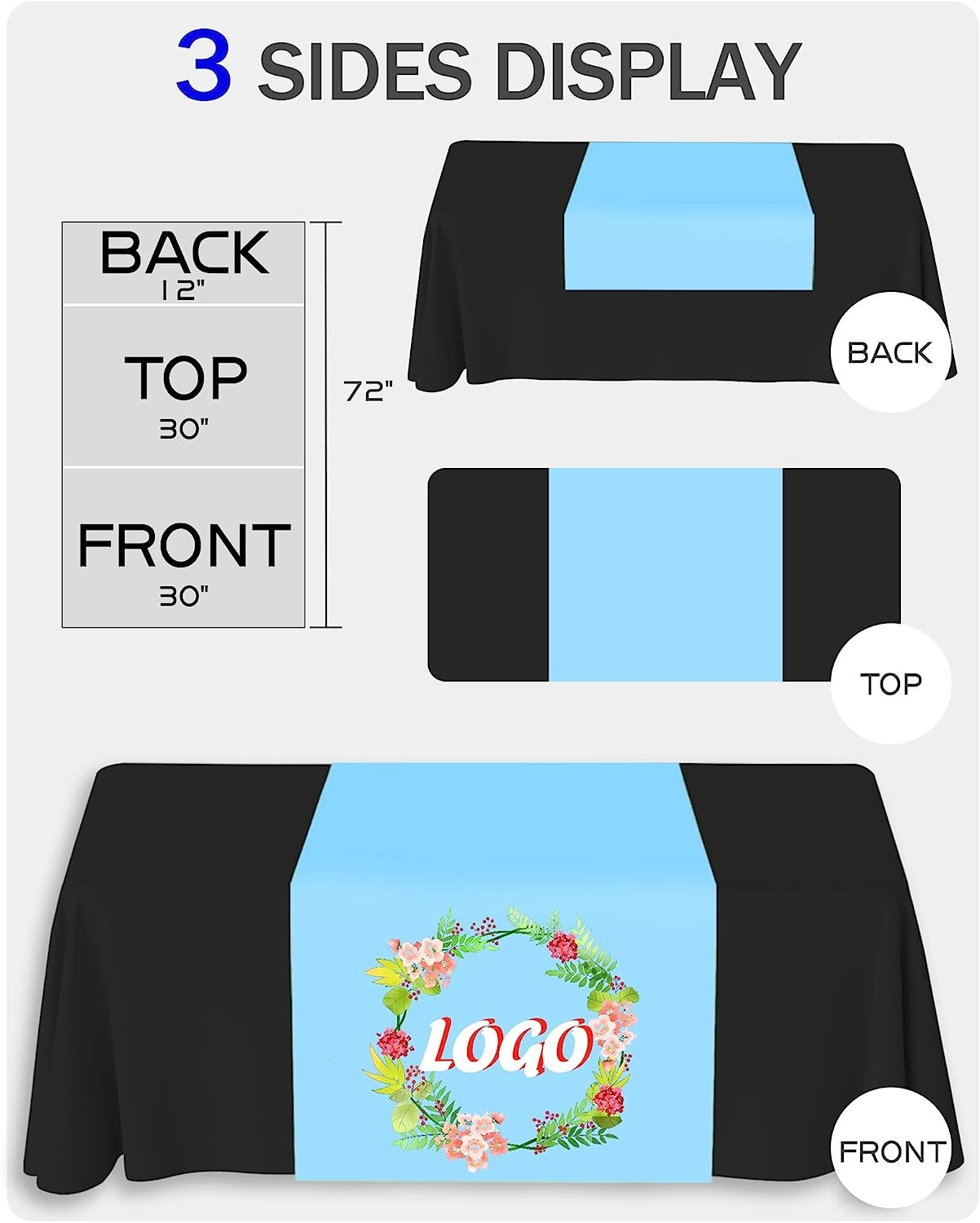 Custom Table Runner With Business Logo, Image Or Text Personalized Table Runner For TradeShows, Events
