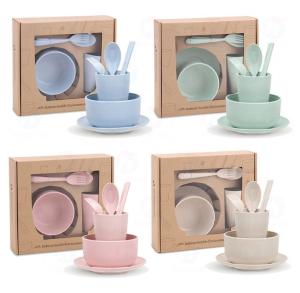 Wholesale Amazon Hot Sale Eco-friendly Biodegradable Kids Children Dinnerware Set Bowl Plate Cup 6pcs Wheat Straw Tableware from china suppliers