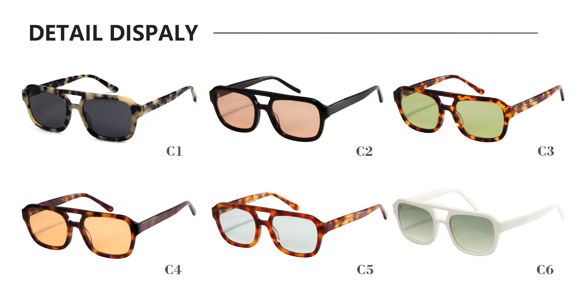 Unisex Vintage Square Acetate Sunglasses CR39 Lens Anti UV