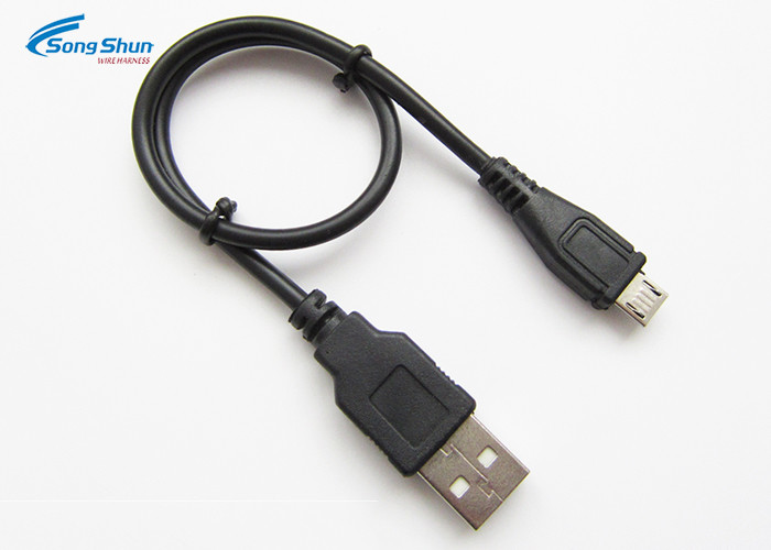 Black PVC USB Extension Cable Micro Charging Pass 2A Bare Copper Conductor