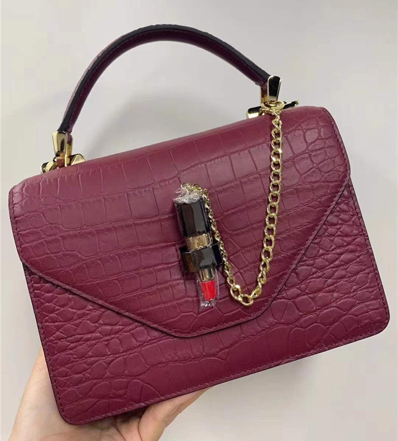 Authentic Crocodile Belly Skin Women Small Orange Purse Lady Chain Handbag Genuine Alligator Leather Female Shoulder Bag
