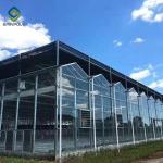 12m Large Agricultural Glass Greenhouse Galvanized Steel Frame Truss