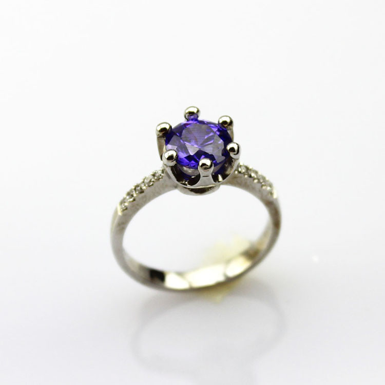 Women Jewelry 7mm Round Amethyst Zirconia Sterling Silver Ring(F18)