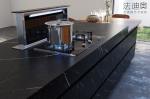 Elegant Double Line Stainless Steel Kitchen Cabinets With Black Sintered Stone