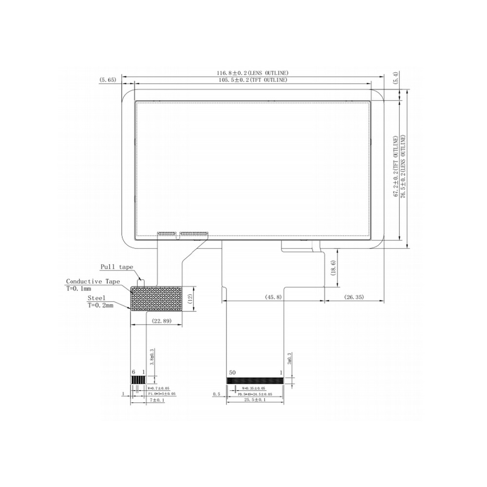 24 Bit Parallel RGB 4.3 Inch LCD Display 480x272 Pixels 50pin TFT LCD Display