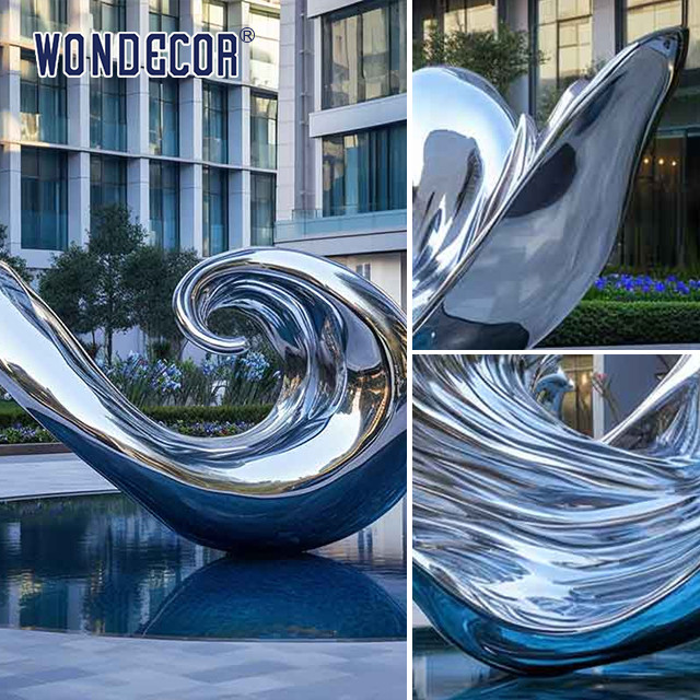 Large Abstract Metal Wave Art Stainless Steel Sculpture