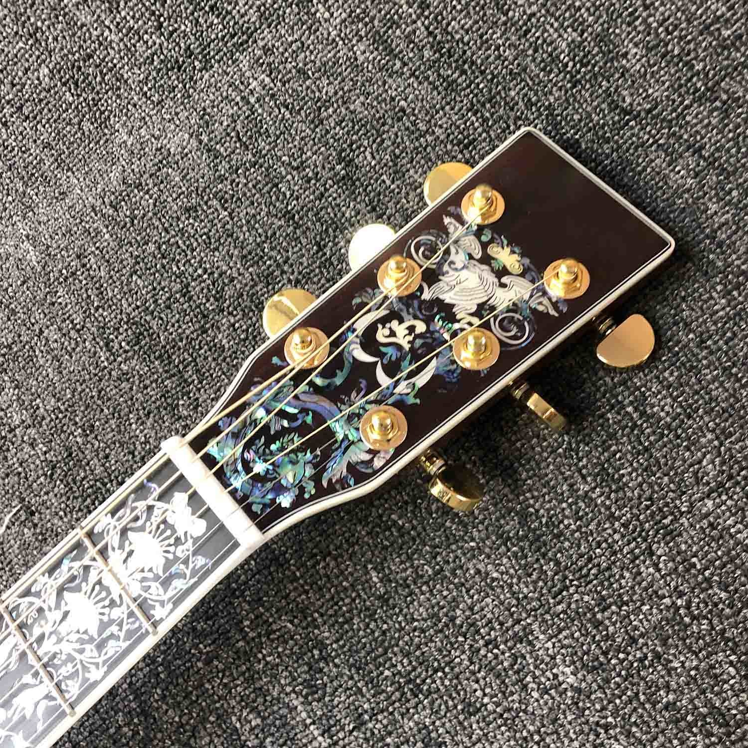 All Solid Wood Retro 41" D Type Acoustic Guitar Abalone Inlay Ebony Fingerboard