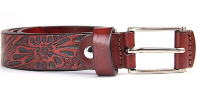 Ladies Genuine Leather Belt Floral Embossed Classic Retro Pattern Wide 2.8cm