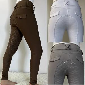 Wholesale Brown Silicone Horse Riding Pants High Elastic Equestrian Jodhpurs Breeches Women from china suppliers