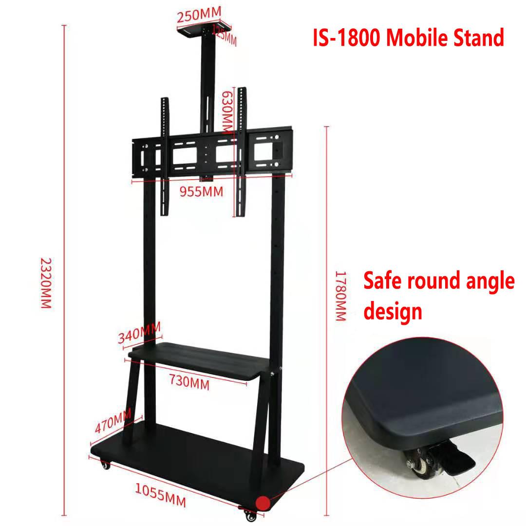 55 65 75 Inch Adjustable Interactive Whiteboard Stand Metal Floor Mobile Stand