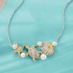 18kt Gold Over Sterling Silver Sea Life Link Beautiful Necklace For Women