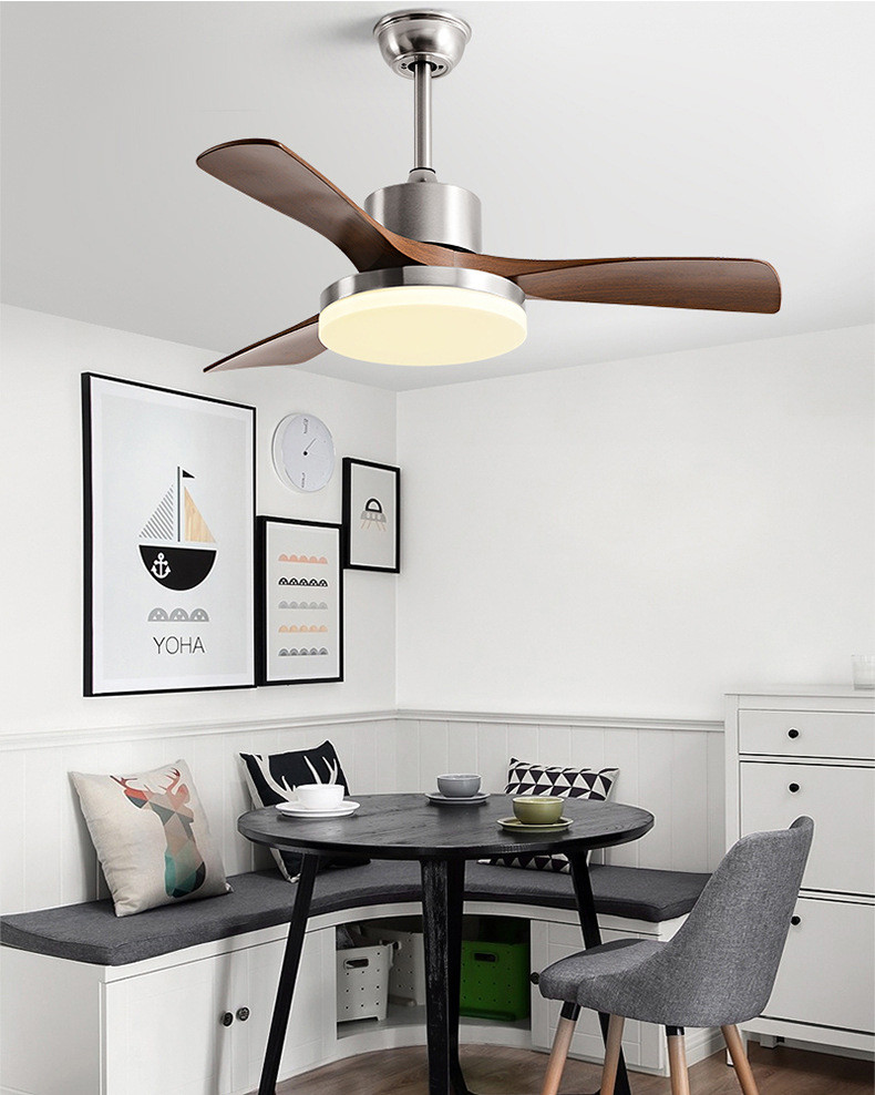 Vintage Solid Wooden Blade Ceiling Fan 40 Inch Chinese Style Intelligent Fan Light