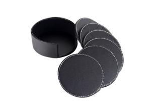 Wholesale Two Sides PU Leather Drink Coasters Set Round Black Glass Coasters from china suppliers