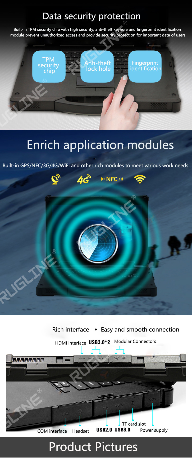 IP65 Industrial Rugged Laptop , I5-8250U Rugged Mobile Computer