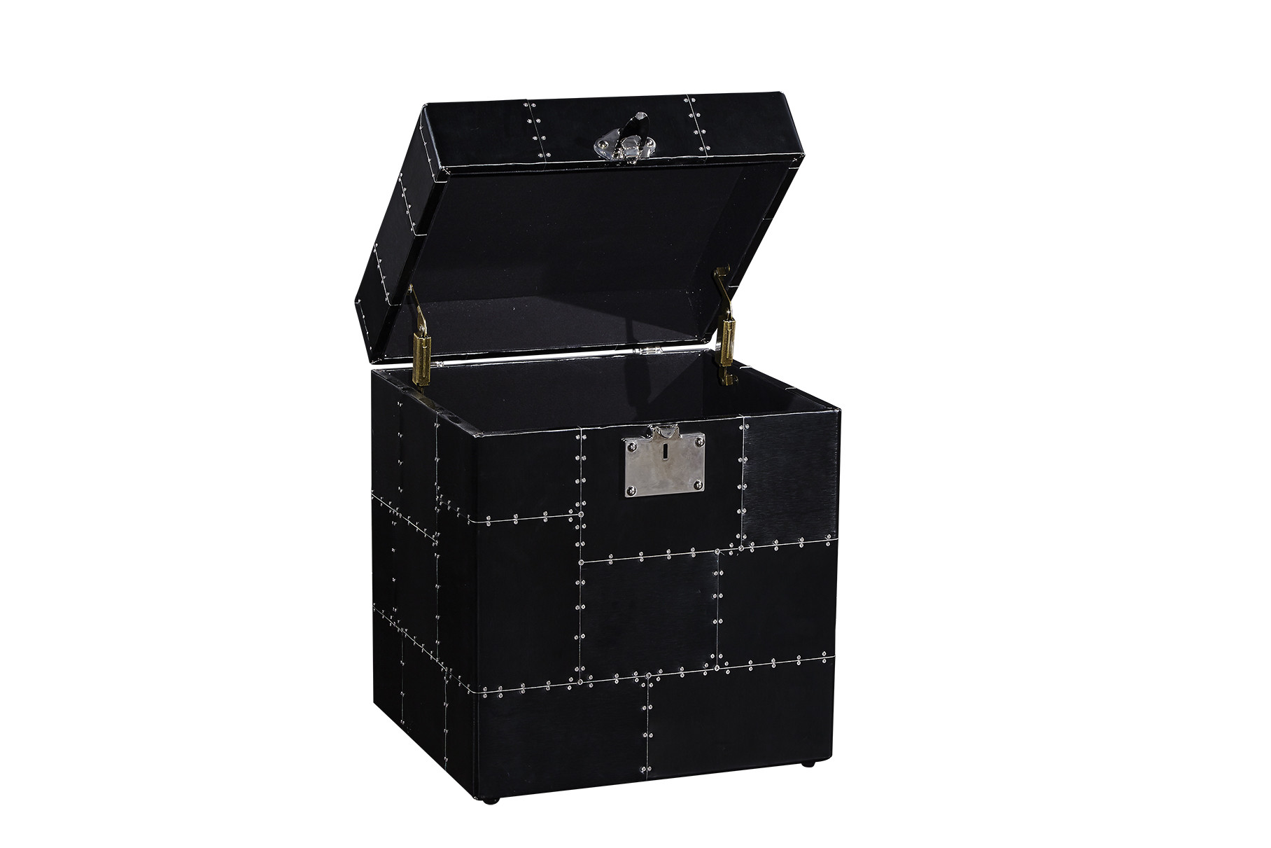 Vintage Black Leather Storage Trunk Aluminium Sheet Copper Lock For Reception Room