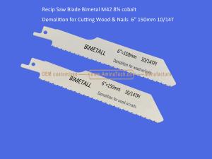 Wholesale Recip Saw Blade Bimetal M42 8% cobalt Demolition for Cutting Wood &amp; Nails 6&quot; 150mm 10/14T,Power Tools from china suppliers