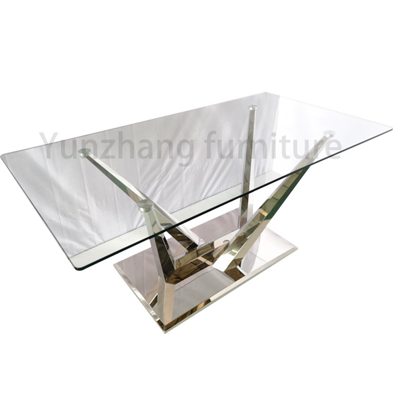 Silver Series Low Dining Table Glass 201 Stainless Steel Living Room Hotel Furniture