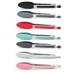 9 Inch Silicone BBQ Grill Tong Non Stick Barbecue Clamp Stainless Salad Tongs